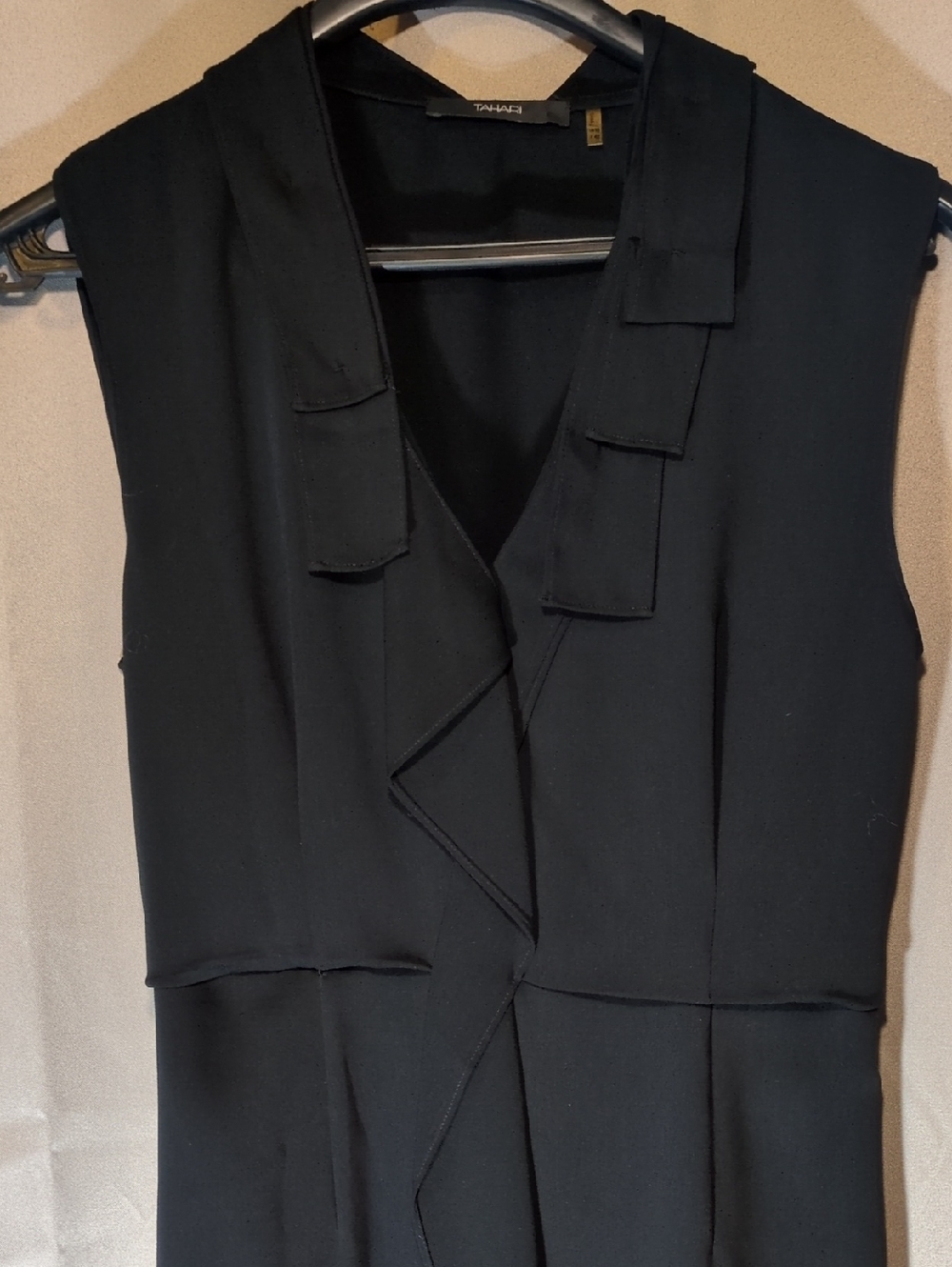 Tahari LBD Black Sleeveless Ruffle-Trim Dress